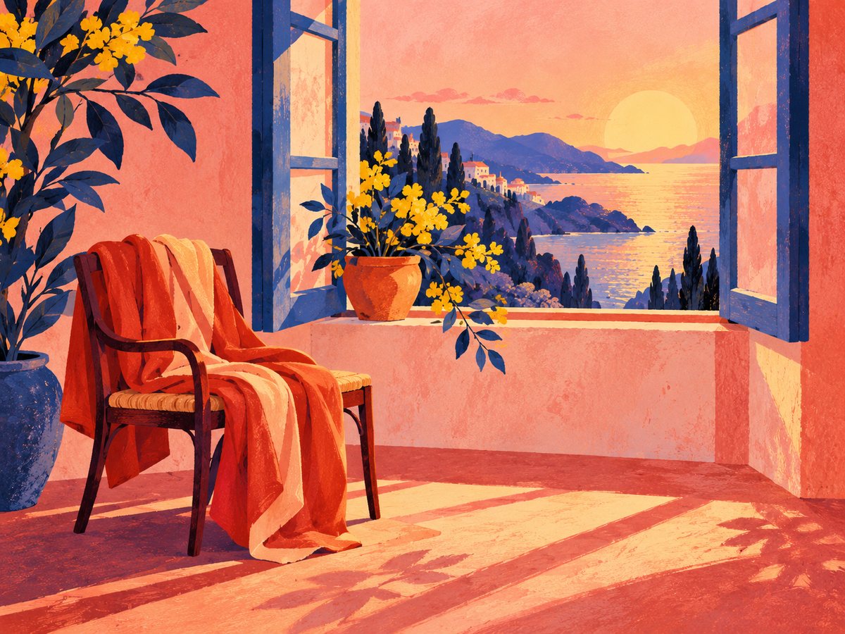 A plant and an open window in morning light